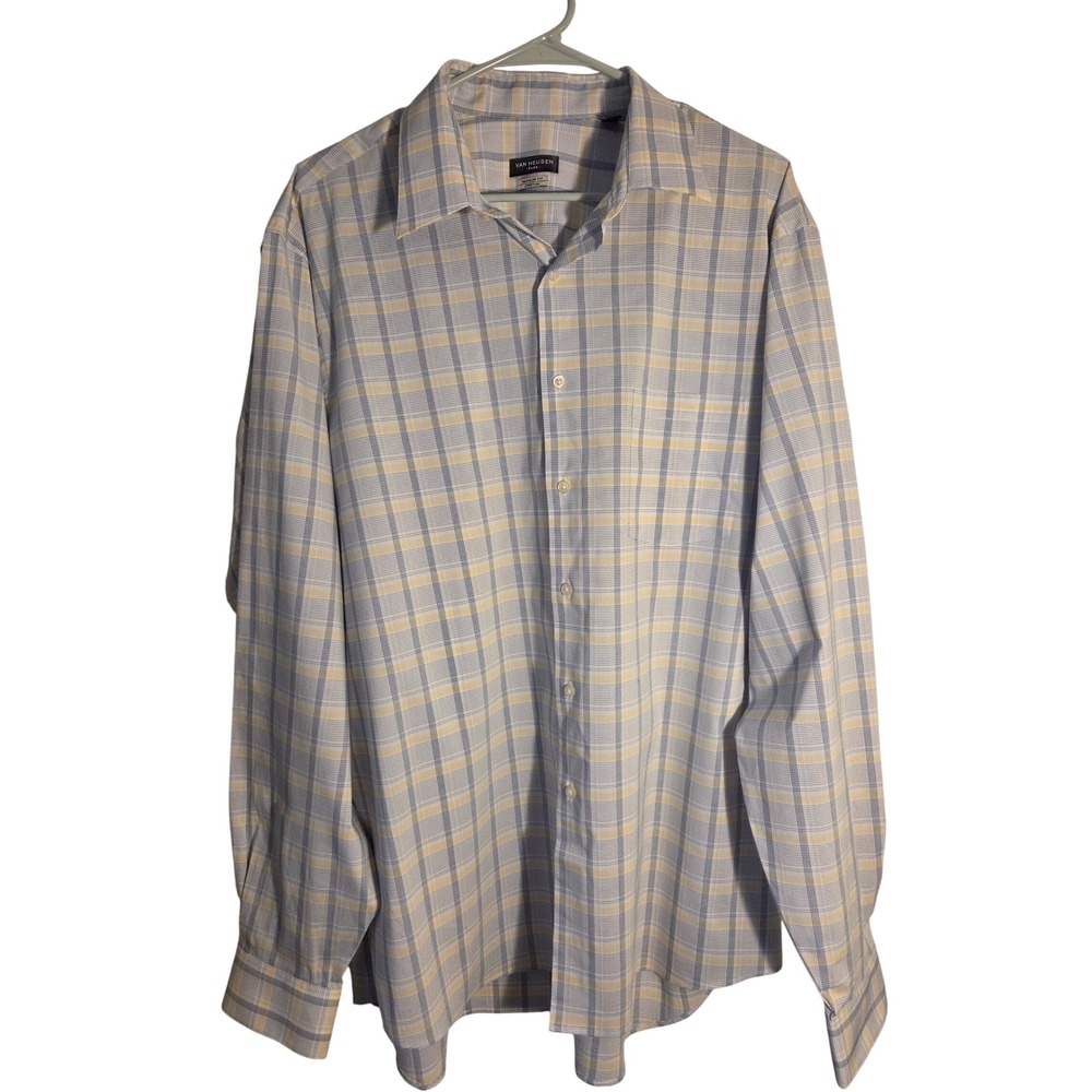 VAN HEUSEN Flex Regular Fit Stretch Plaid Long Sleeve Button Down Shirt Men XL